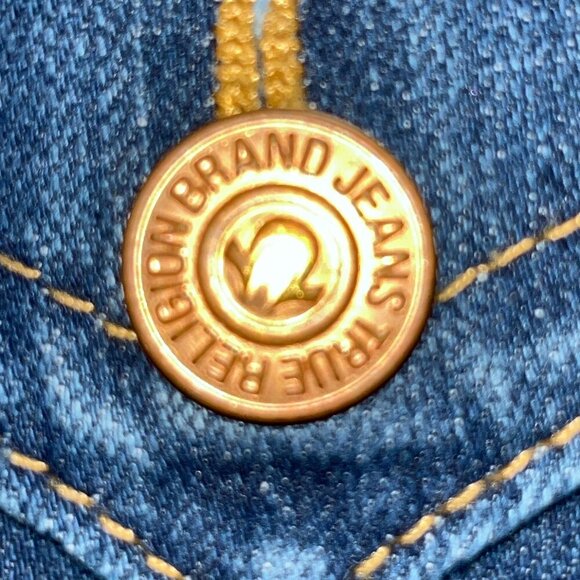 TRUE RELIGION JOEY TWISTED LEG LOW RISE BELL BOTTOm JEANS - MADE IN USA -27 TALL - Picture 8 of 16